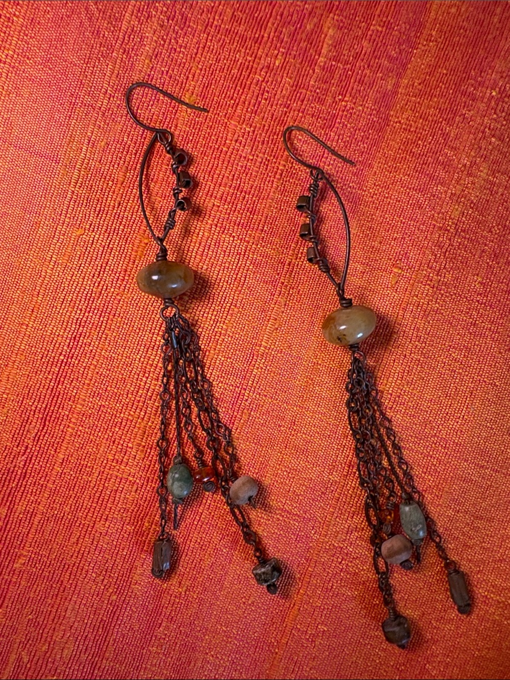 Long Dangle Tassel Earrings with turquoise, amber and agates